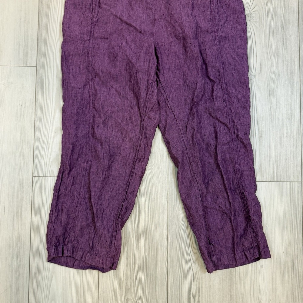 Coldwater Creek Deep Plum Cropped Linen-Blend Pants - Picture 3 of 11